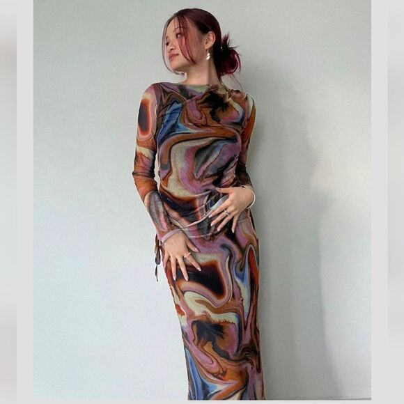 ZARA SET Printed tulle โSet Top And Skirt Organge Beige Brown Combiation - Picture 12 of 16